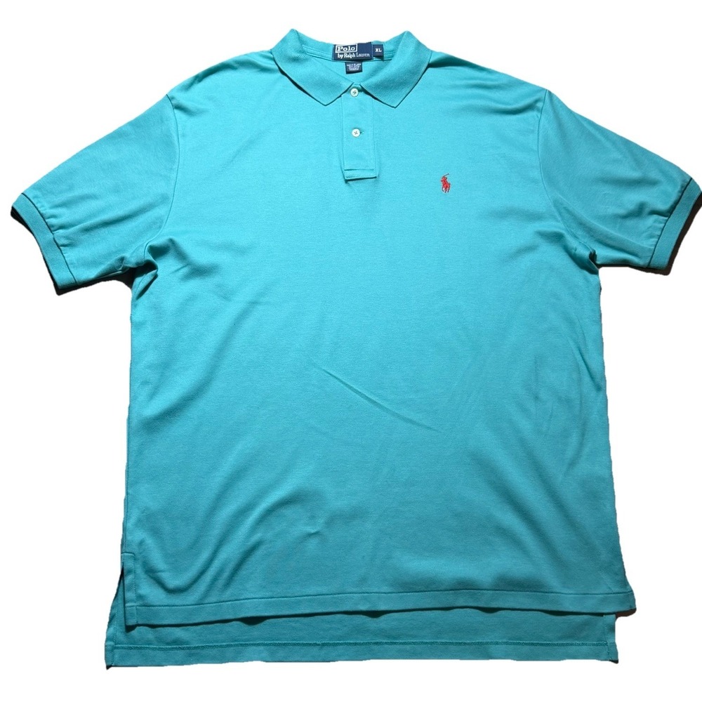 Ralph Lauren Polo Mens XL Short Sleeve Casual Long Tail Summer Aqua‎ Yellow Pony